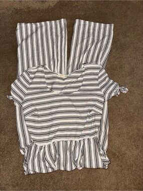 Rewind Black and White Striped Strapless Jumpsuit